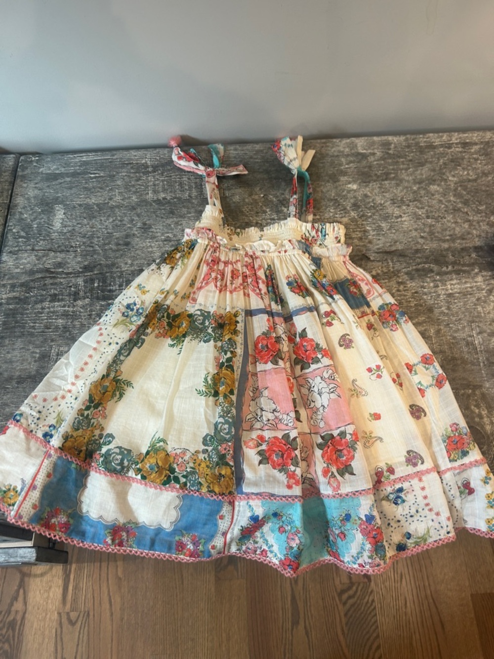 Zimmermann Cream Sundress with Pink & Blue Tassel Details